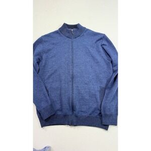 MONTECHIARO Zipped CARDIGAN Size 52 US M With Pockets Blue Virgin Wool Cotton